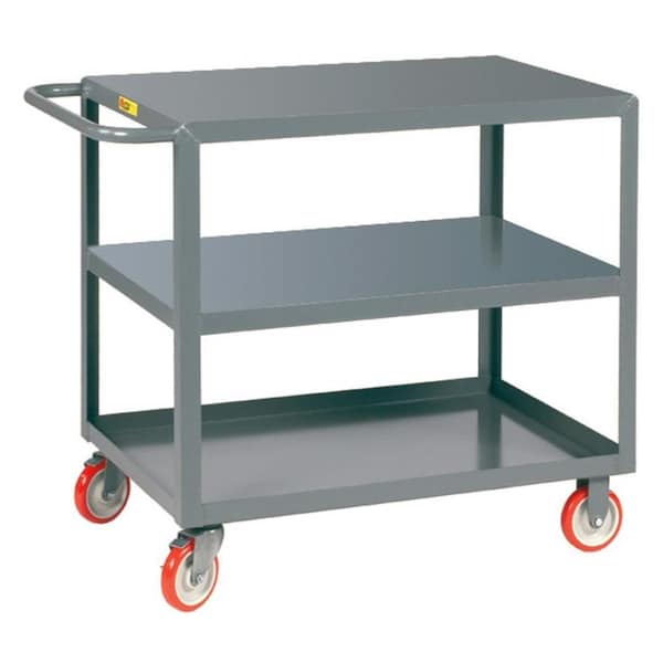 Little Giant Welded Service Cart, 1200 lb Cap, 3 Lipped Shelves, 5" Poly w Brakes 3LGL2436BRK - main